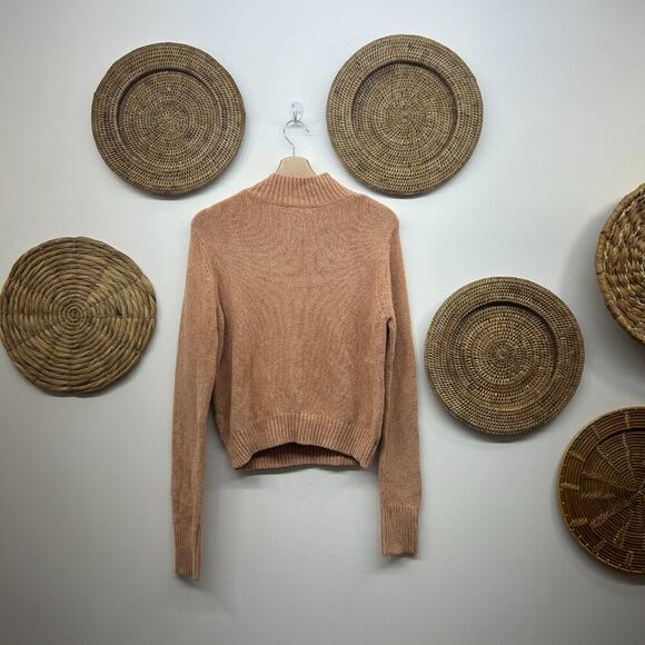 Aritzia Wilfred Peach Pink Turtleneck Mock Neck Chenille Knit Sweater Medium - Picture 2 of 7